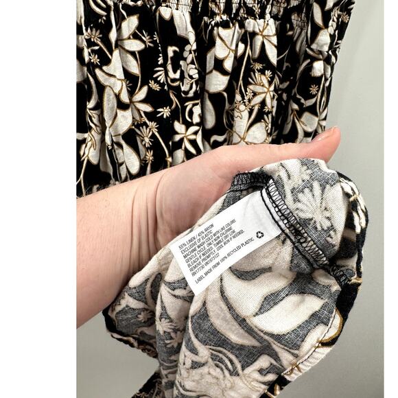 Ava & Viv 1X Black and Tan Floral Linen Blend Midi Ruffle Dress - Picture 8 of 8